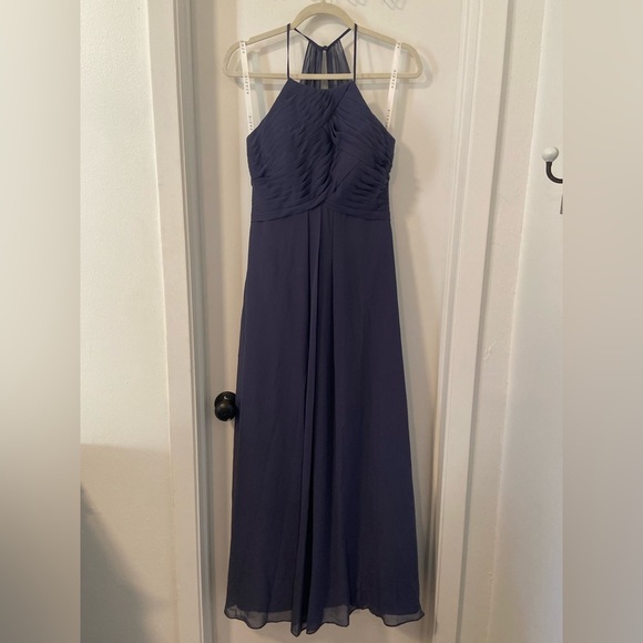 Azazie Ginger high neck pleated dress in color Stormy size 4 - Picture 3 of 11